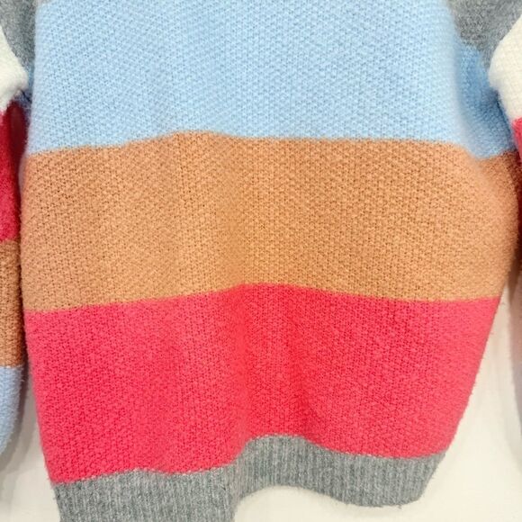 THML Blue Orange Color Block Stripe Open Front Fuzzy Oversized Slouchy Sweater - Picture 10 of 12